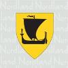 Nordland fylkeskommunes logo. Sort skip på gult skjold.